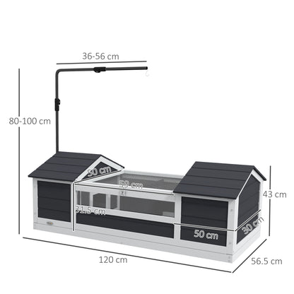 Outdoor Land Turtle House, Wooden Turtle Enclosure, 2 Hideouts, Adjustable Lamp Holder, Transparent Acrylic Window, Gray