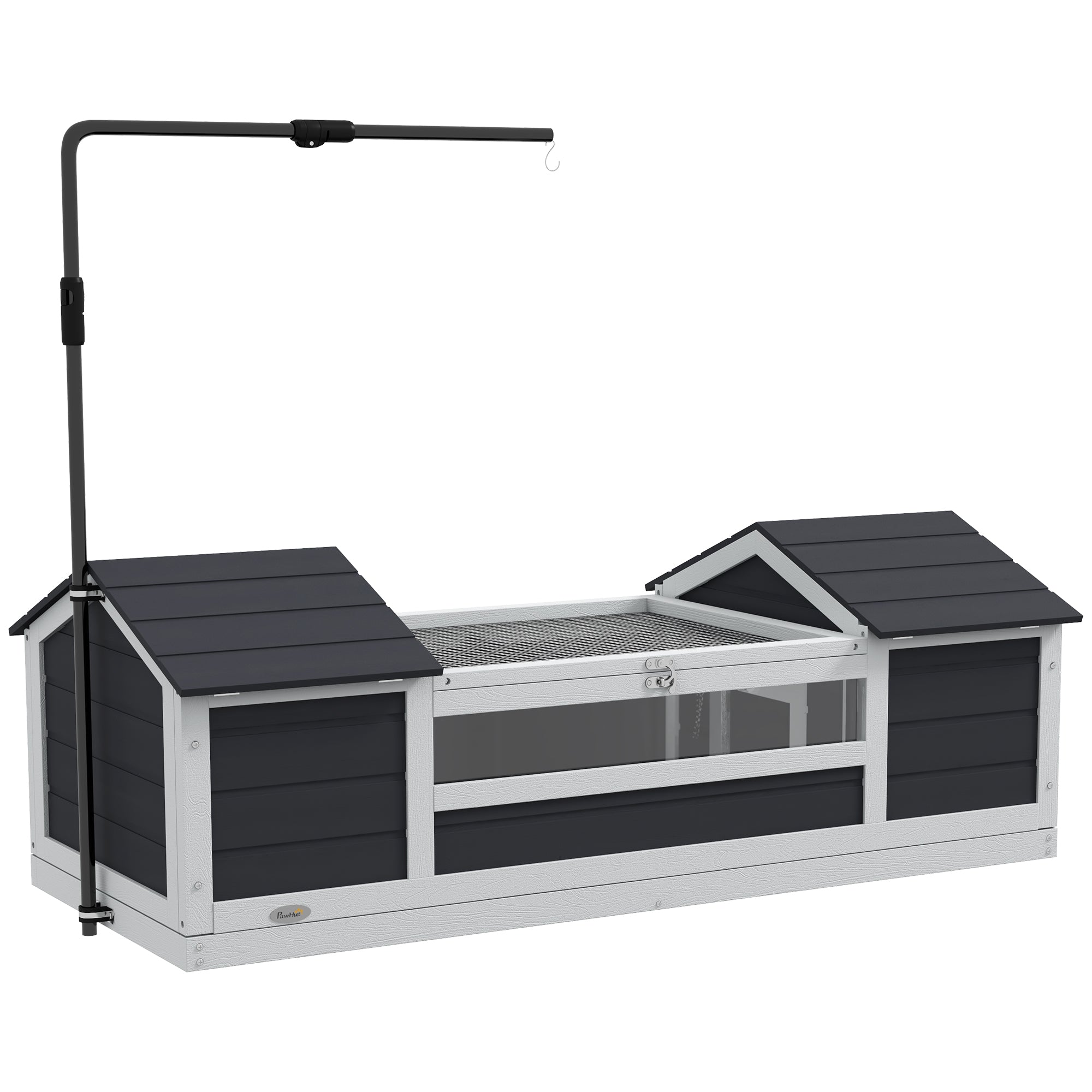 Outdoor Land Turtle House, Wooden Turtle Enclosure, 2 Hideouts, Adjustable Lamp Holder, Transparent Acrylic Window, Gray