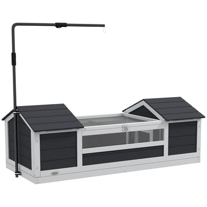 Outdoor Land Turtle House, Wooden Turtle Enclosure, 2 Hideouts, Adjustable Lamp Holder, Transparent Acrylic Window, Gray