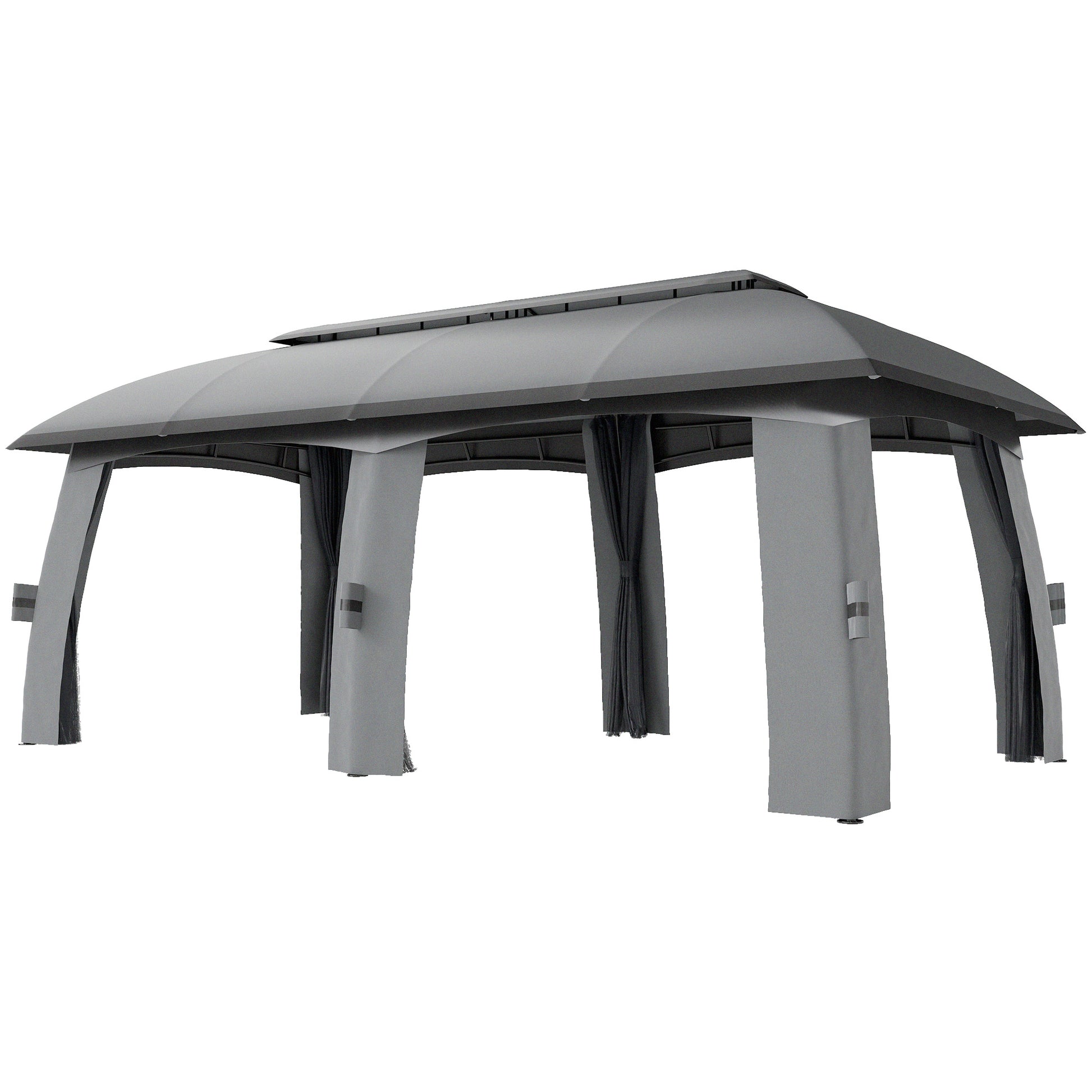 Pavilion, 3 x 6 m Party Tent with Double Roof, Garden Gazebo, Beer Tent with Mosquito Nets, for up to 15 People, for Yard, Galvanized Metal, Dark Gray