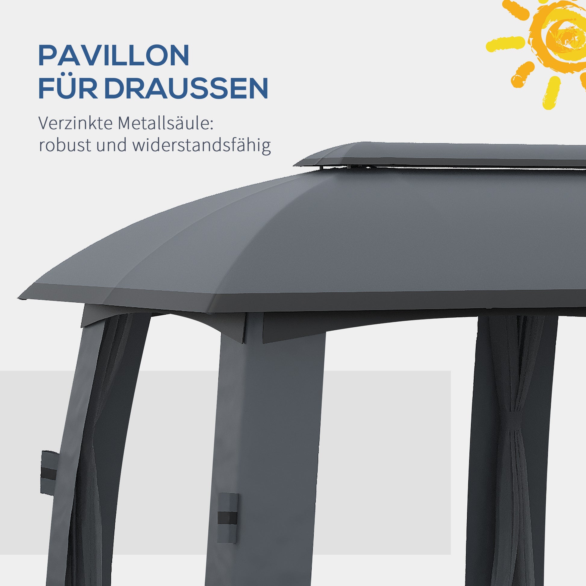 Pavilion, 3 x 6 m Party Tent with Double Roof, Garden Gazebo, Beer Tent with Mosquito Nets, for up to 15 People, for Yard, Galvanized Metal, Dark Gray
