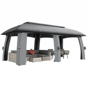 Pavilion, 3 x 6 m Party Tent with Double Roof, Garden Gazebo, Beer Tent with Mosquito Nets, for up to 15 People, for Yard, Galvanized Metal, Dark Gray