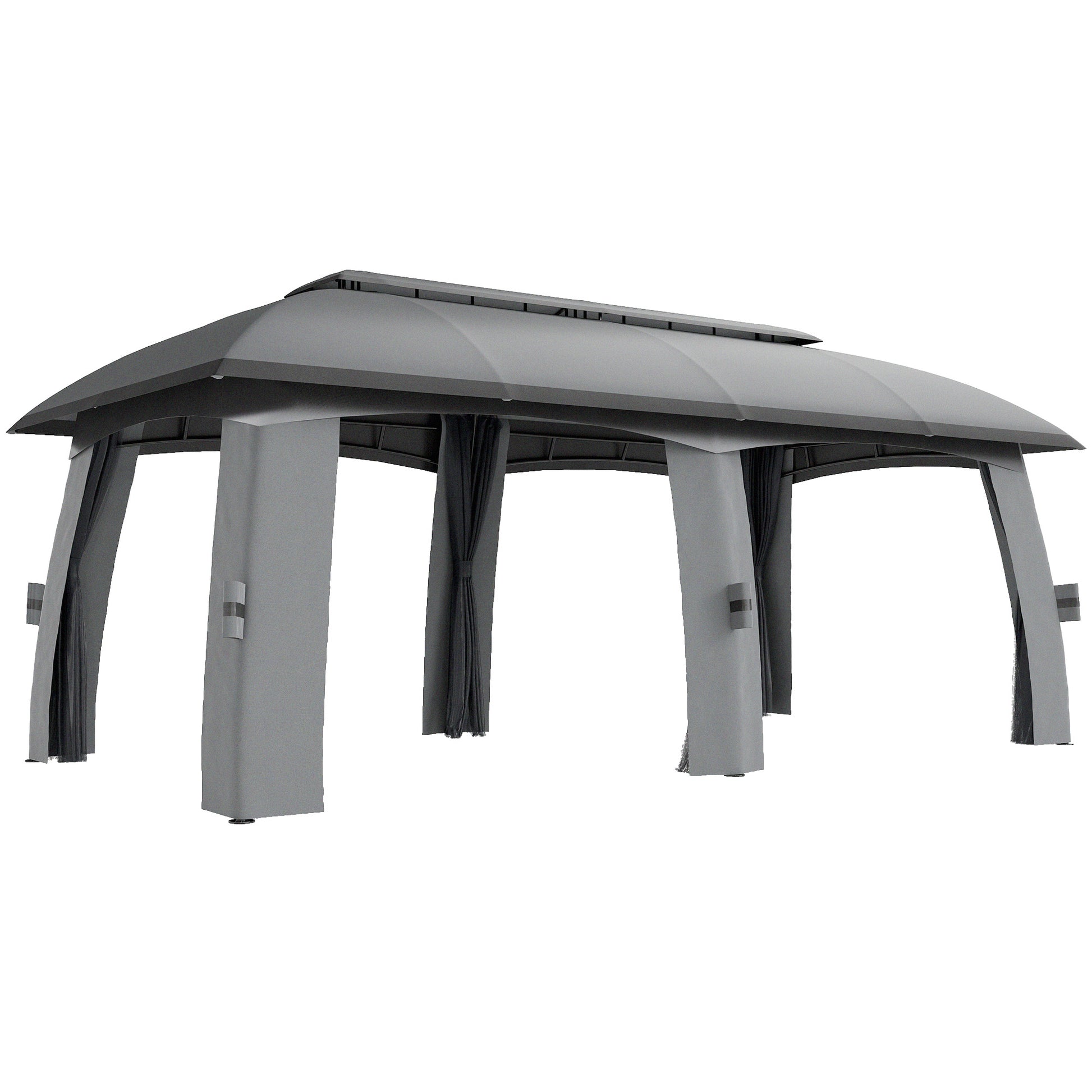 Pavilion, 3 x 6 m Party Tent with Double Roof, Garden Gazebo, Beer Tent with Mosquito Nets, for up to 15 People, for Yard, Galvanized Metal, Dark Gray