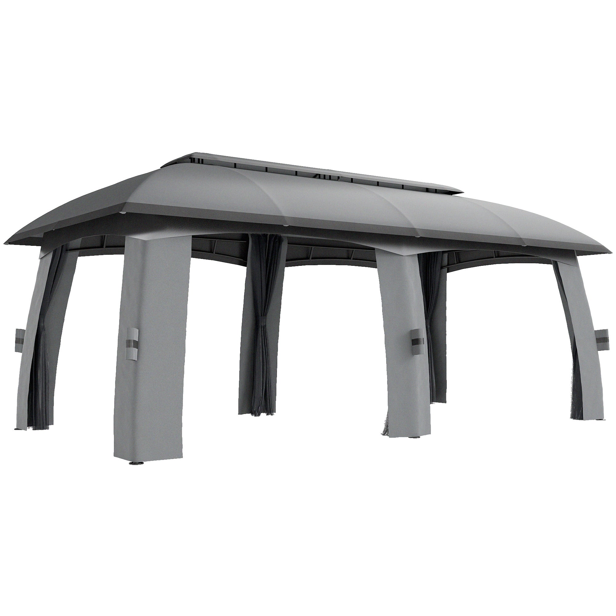 Pavilion, 3 x 6 m Party Tent with Double Roof, Garden Gazebo, Beer Tent with Mosquito Nets, for up to 15 People, for Yard, Galvanized Metal, Dark Gray