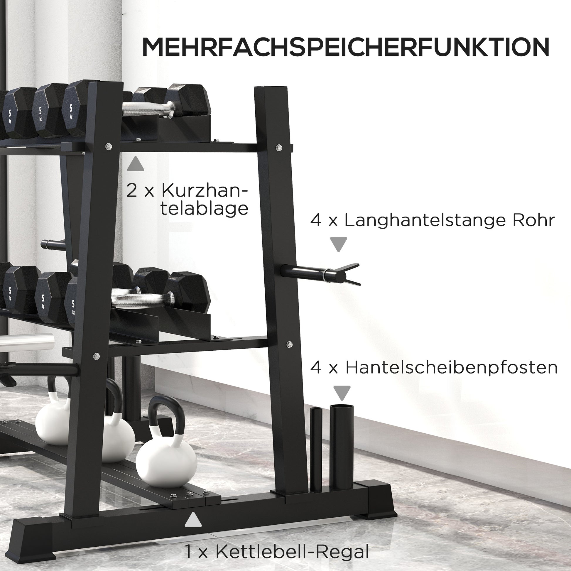 SPORTNOW Weight Rack, Dumbbell Rack with 3 Shelves, Weight Storage for Dumbbells, Kettlebells, up to 200 kg Capacity, Steel, Black, 131 x 75 x 80 cm