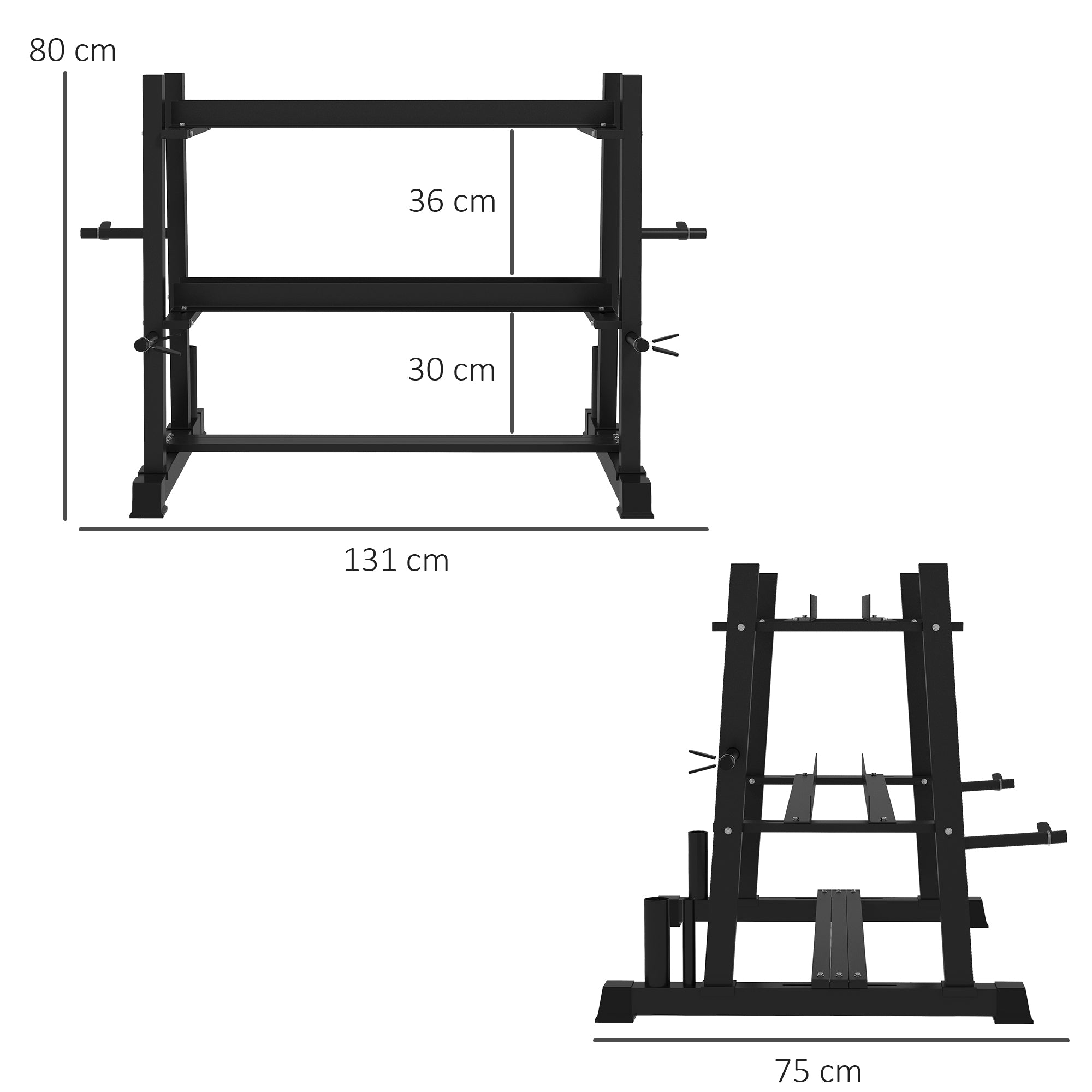 SPORTNOW Weight Rack, Dumbbell Rack with 3 Shelves, Weight Storage for Dumbbells, Kettlebells, up to 200 kg Capacity, Steel, Black, 131 x 75 x 80 cm