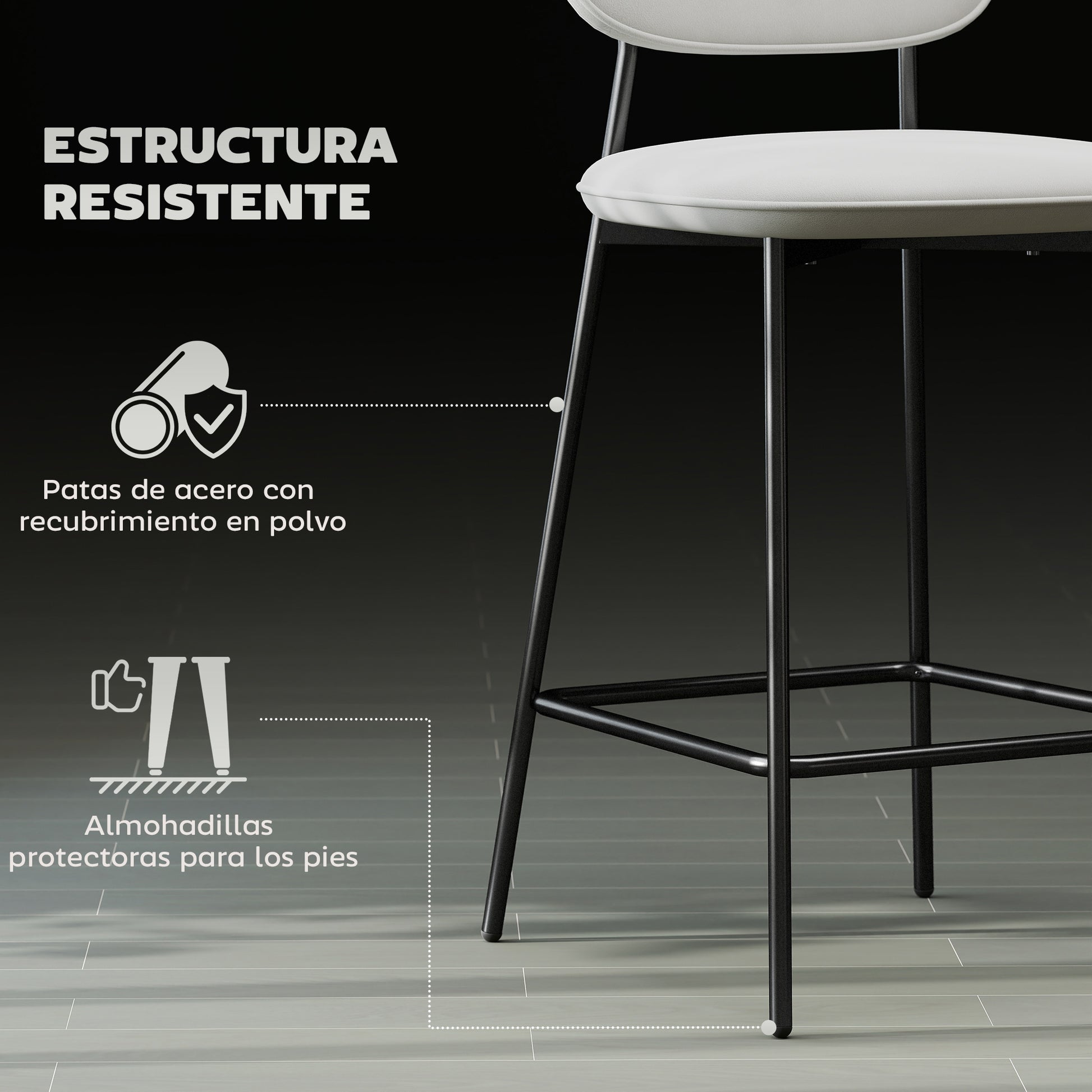 Set of 2 Bar Stools High Kitchen Stools with Backrest and Footrest Upholstered in Velvet Steel Frame Modern High Stools for Kitchen Counter Light Gray