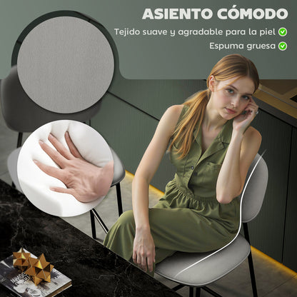 Set of 2 Bar Stools High Kitchen Stools with Backrest and Footrest Upholstered in Velvet Steel Frame Modern High Stools for Kitchen Counter Light Gray