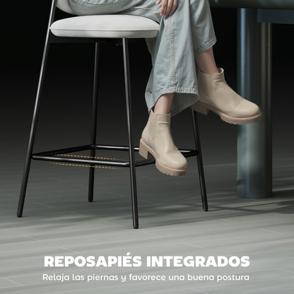 Set of 2 Bar Stools High Kitchen Stools with Backrest and Footrest Upholstered in Velvet Steel Frame Modern High Stools for Kitchen Counter Light Gray