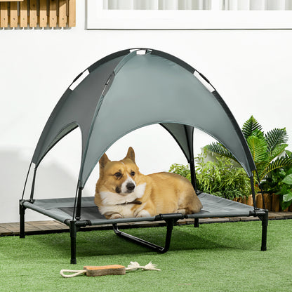 Elevated Dog Bed with Canopy, Pet Bed, Outdoor Dog Lounger with Roof, Breathable, Taft Fabric for Camping Gray 92 x 76 x 90 cm