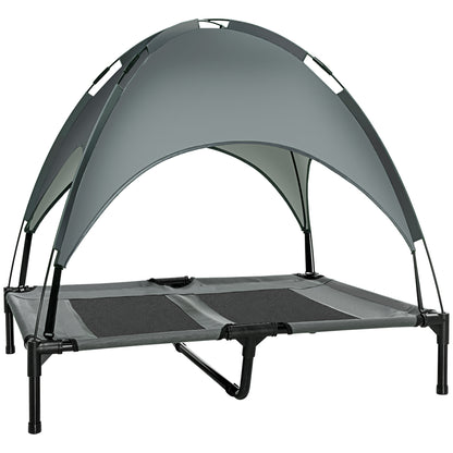 Elevated Dog Bed with Canopy, Pet Bed, Outdoor Dog Lounger with Roof, Breathable, Taft Fabric for Camping Gray 92 x 76 x 90 cm
