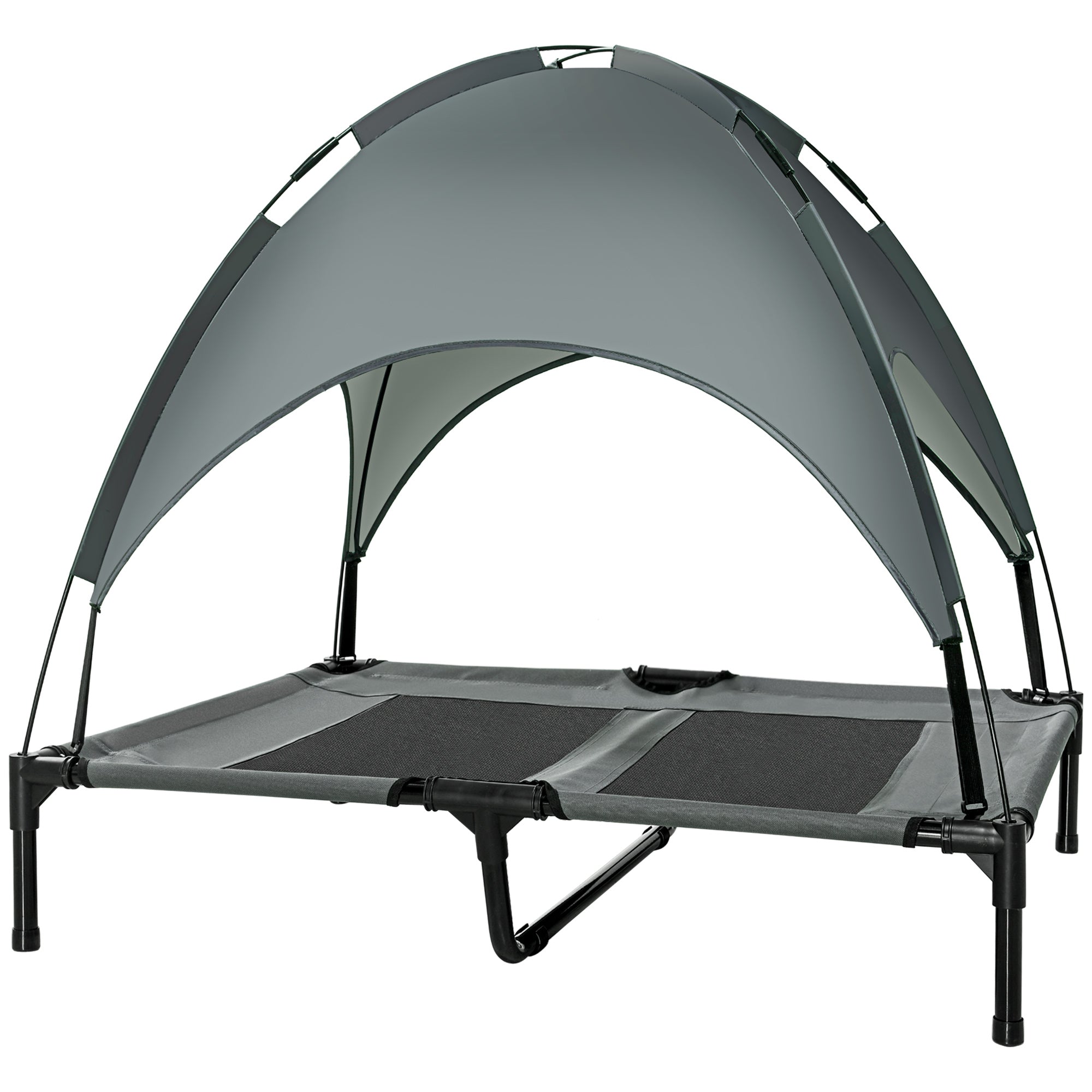 Elevated Dog Bed with Canopy, Pet Bed, Outdoor Dog Lounger with Roof, Breathable, Taft Fabric for Camping Gray 92 x 76 x 90 cm