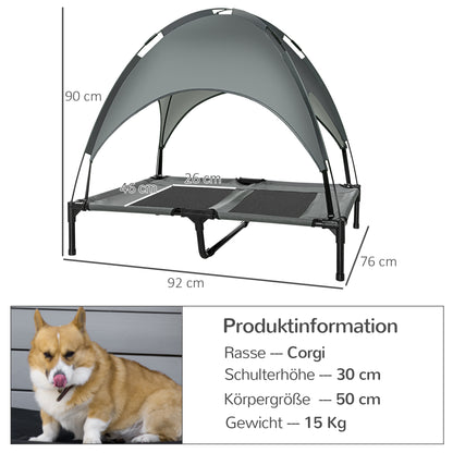 Elevated Dog Bed with Canopy, Pet Bed, Outdoor Dog Lounger with Roof, Breathable, Taft Fabric for Camping Gray 92 x 76 x 90 cm