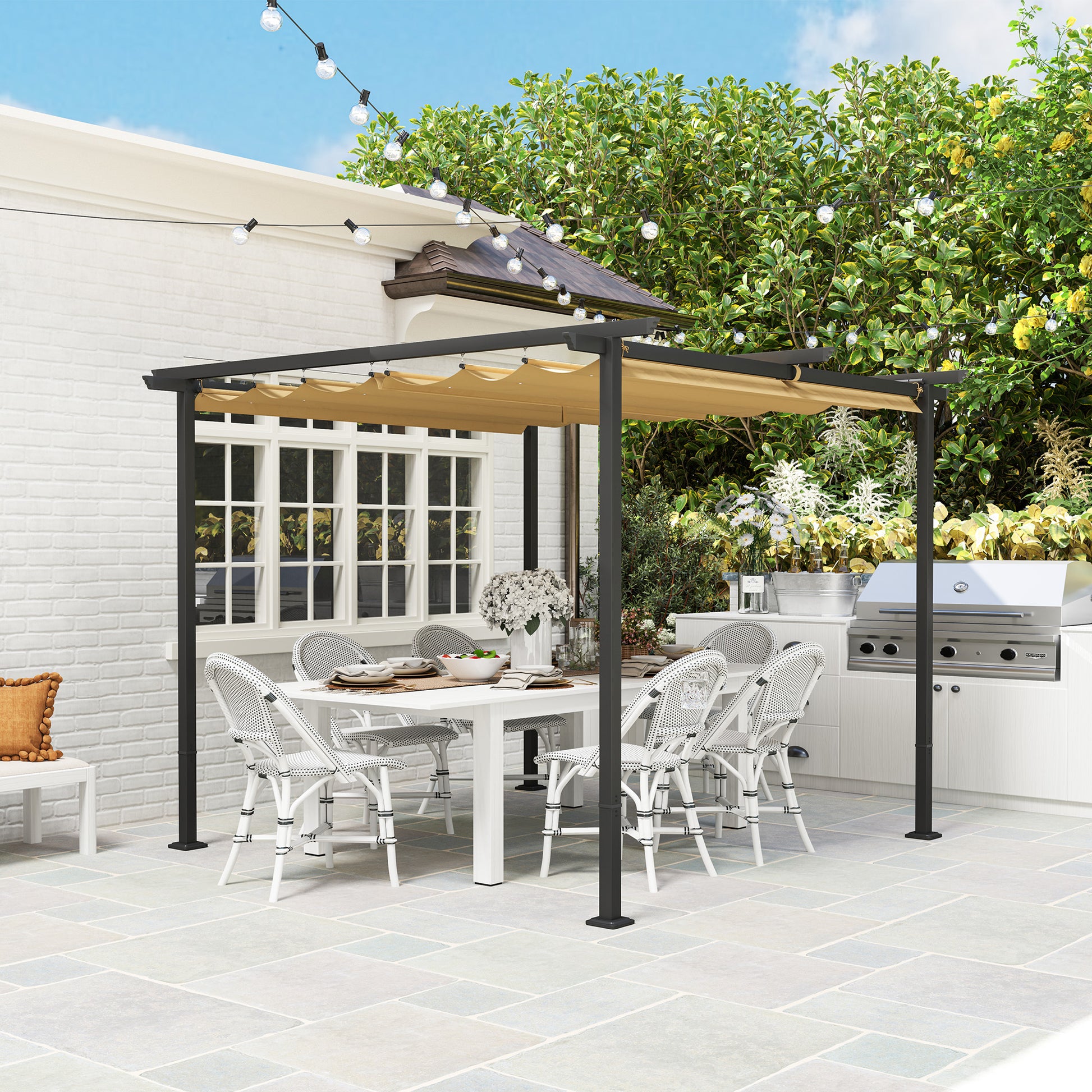 Pergola 3x3m Garden Pavilion Terraced Roofing made of Metal, Garden Pavilion with Adjustable Sunroof, UV Protection 30+ Freestanding Sun Protection for Terrace and Garden, Beige