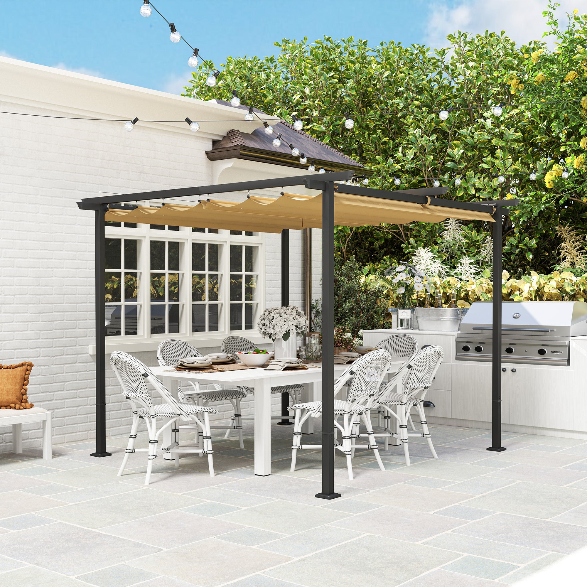 Pergola 3x3m Garden Pavilion Terraced Roofing made of Metal, Garden Pavilion with Adjustable Sunroof, UV Protection 30+ Freestanding Sun Protection for Terrace and Garden, Beige
