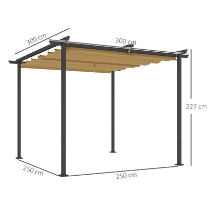 Pergola 3x3m Garden Pavilion Terraced Roofing made of Metal, Garden Pavilion with Adjustable Sunroof, UV Protection 30+ Freestanding Sun Protection for Terrace and Garden, Beige