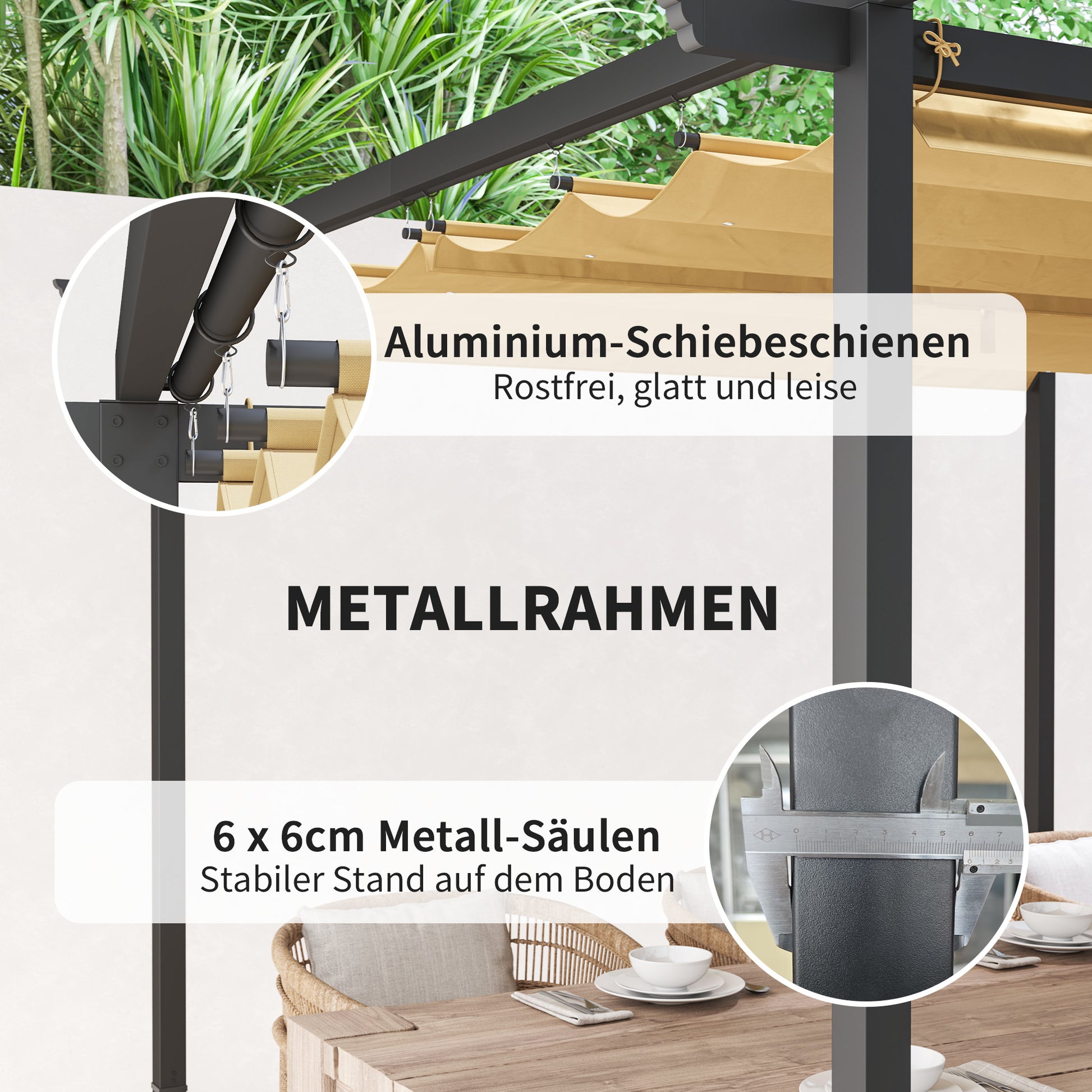Pergola 3x3m Garden Pavilion Terraced Roofing made of Metal, Garden Pavilion with Adjustable Sunroof, UV Protection 30+ Freestanding Sun Protection for Terrace and Garden, Beige