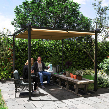 Pergola 3x3m Garden Pavilion Terraced Roofing made of Metal, Garden Pavilion with Adjustable Sunroof, UV Protection 30+ Freestanding Sun Protection for Terrace and Garden, Beige