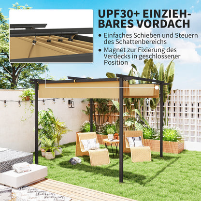 Pergola 3x3m Garden Pavilion Terraced Roofing made of Metal, Garden Pavilion with Adjustable Sunroof, UV Protection 30+ Freestanding Sun Protection for Terrace and Garden, Beige