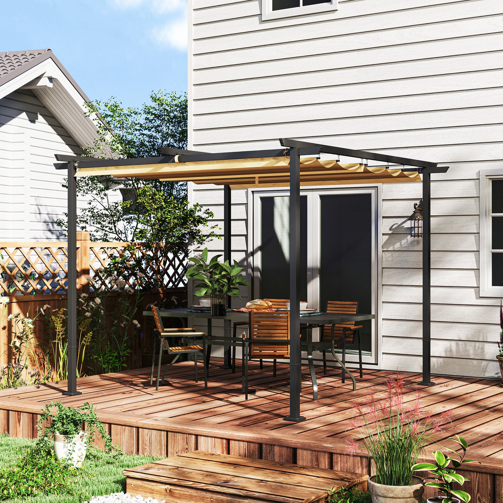 Pergola 3x3m Garden Pavilion Terraced Roofing made of Metal, Garden Pavilion with Adjustable Sunroof, UV Protection 30+ Freestanding Sun Protection for Terrace and Garden, Beige