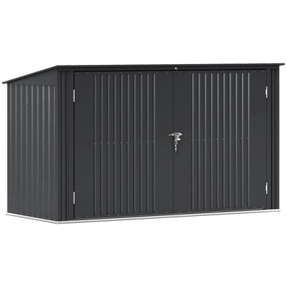 Outdoor Trash Can Cover for 3 240L Bins, 233x105 cm Waste Bin Container with 2 Doors and Locks, 2.3m² Outdoor Shed, Bin Box in Steel, Grey