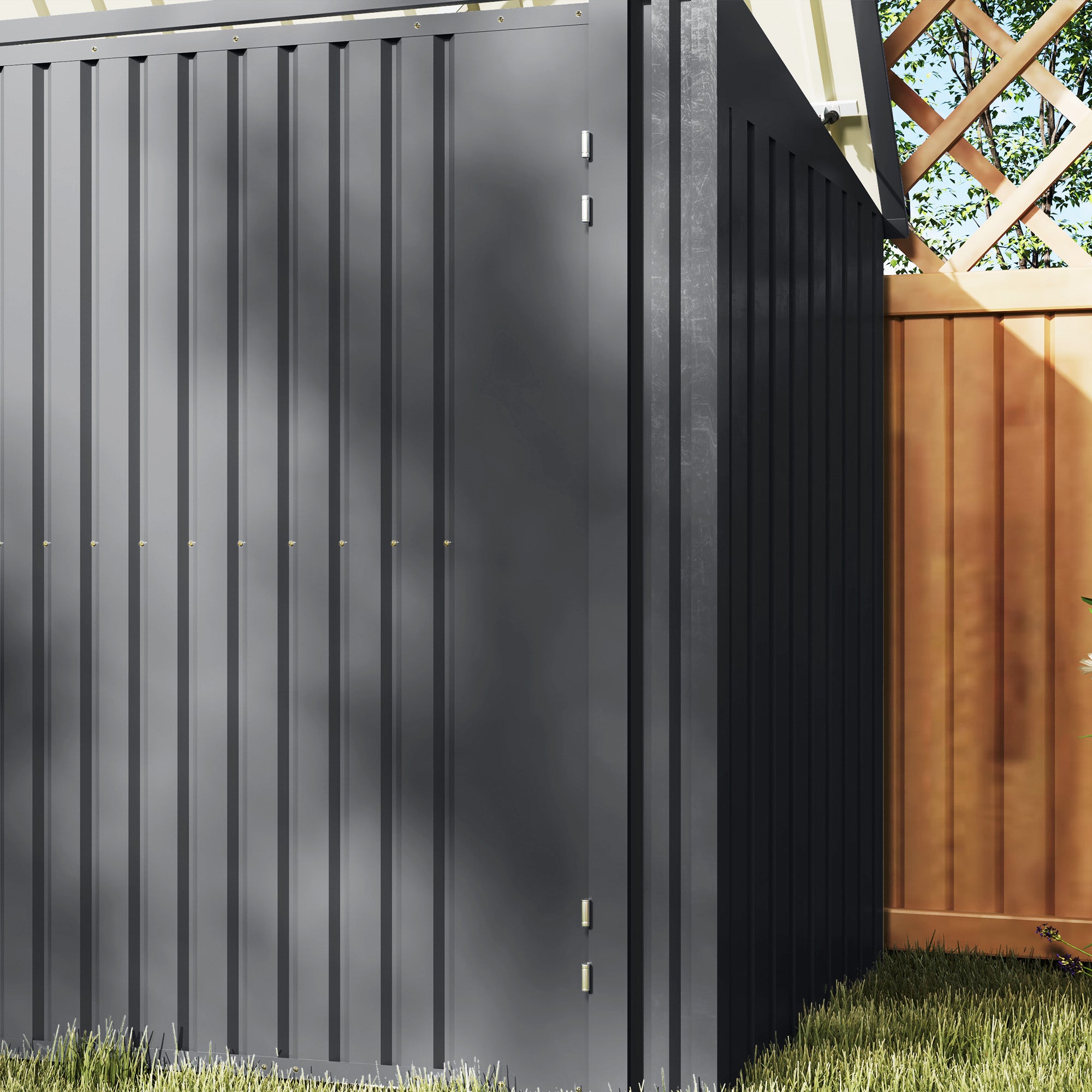 Outdoor Trash Can Cover for 3 240L Bins, 233x105 cm Waste Bin Container with 2 Doors and Locks, 2.3m² Outdoor Shed, Bin Box in Steel, Grey