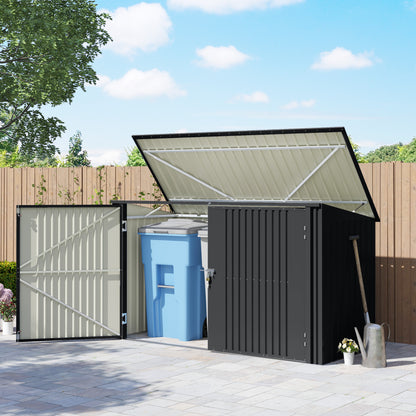 Outdoor Trash Can Cover for 3 240L Bins, 233x105 cm Waste Bin Container with 2 Doors and Locks, 2.3m² Outdoor Shed, Bin Box in Steel, Grey