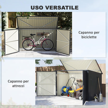 Outdoor Trash Can Cover for 3 240L Bins, 233x105 cm Waste Bin Container with 2 Doors and Locks, 2.3m² Outdoor Shed, Bin Box in Steel, Grey