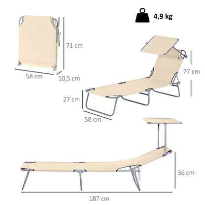 Foldable Lounger Outdoor Garden Recliner with Removable Adjustable Canopy Backrest Adjustable in 4 Levels for Terrace Pool Patio 187x58x36 cm Beige