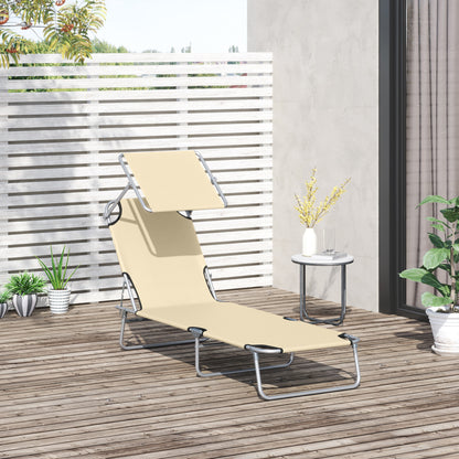 Foldable Lounger Outdoor Garden Recliner with Removable Adjustable Canopy Backrest Adjustable in 4 Levels for Terrace Pool Patio 187x58x36 cm Beige