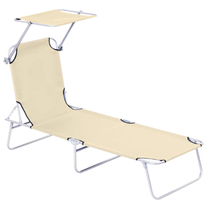Foldable Lounger Outdoor Garden Recliner with Removable Adjustable Canopy Backrest Adjustable in 4 Levels for Terrace Pool Patio 187x58x36 cm Beige