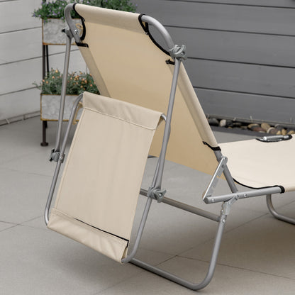 Foldable Lounger Outdoor Garden Recliner with Removable Adjustable Canopy Backrest Adjustable in 4 Levels for Terrace Pool Patio 187x58x36 cm Beige