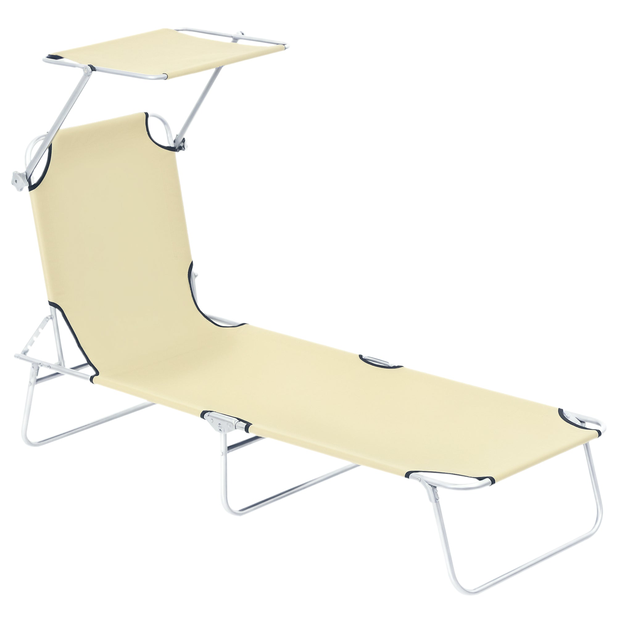 Foldable Lounger Outdoor Garden Recliner with Removable Adjustable Canopy Backrest Adjustable in 4 Levels for Terrace Pool Patio 187x58x36 cm Beige