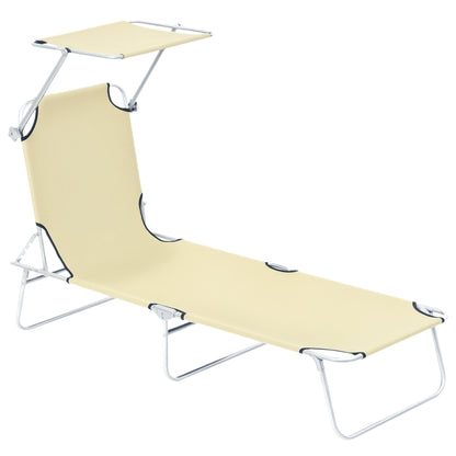 Foldable Lounger Outdoor Garden Recliner with Removable Adjustable Canopy Backrest Adjustable in 4 Levels for Terrace Pool Patio 187x58x36 cm Beige