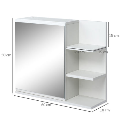 Bathroom Cabinet with Mirror Bathroom Mirror Cabinet with 3 Open Shelves and 1 Interior Shelf Modern Style 60x18x50 cm White