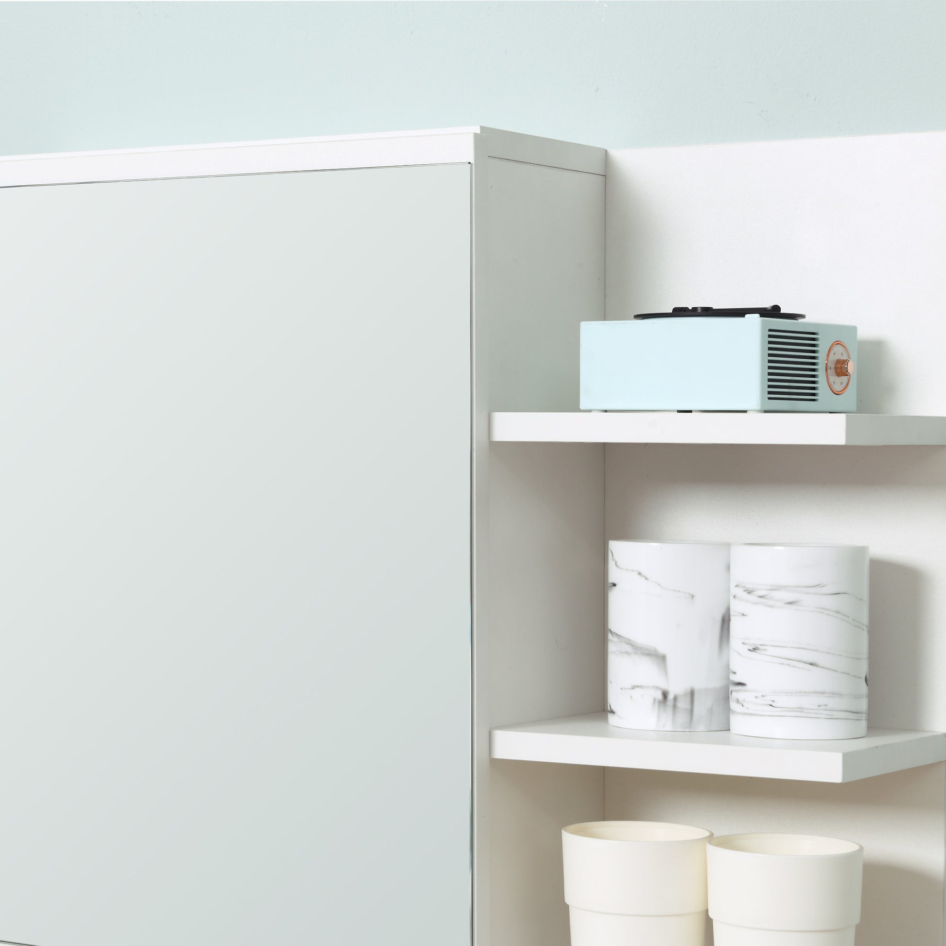 Bathroom Cabinet with Mirror Bathroom Mirror Cabinet with 3 Open Shelves and 1 Interior Shelf Modern Style 60x18x50 cm White