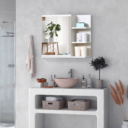Bathroom Cabinet with Mirror Bathroom Mirror Cabinet with 3 Open Shelves and 1 Interior Shelf Modern Style 60x18x50 cm White