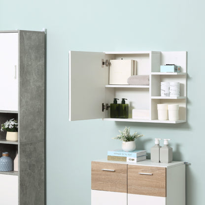 Bathroom Cabinet with Mirror Bathroom Mirror Cabinet with 3 Open Shelves and 1 Interior Shelf Modern Style 60x18x50 cm White