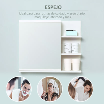 Bathroom Cabinet with Mirror Bathroom Mirror Cabinet with 3 Open Shelves and 1 Interior Shelf Modern Style 60x18x50 cm White