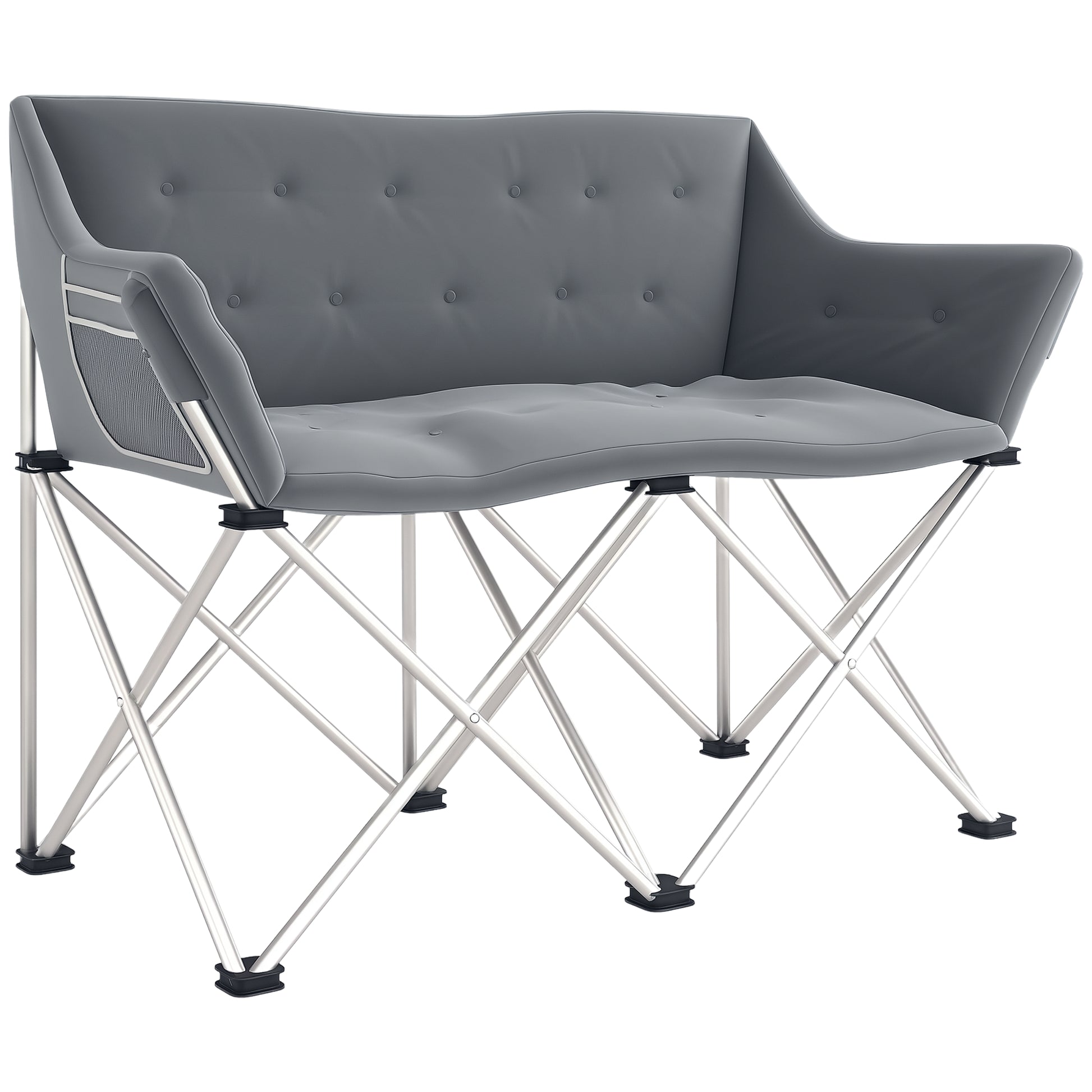 Folding Chair 2 Seater Foldable Camping Chair with Armrests Side Pocket Outdoor Folding Chair up to 240kg Load-bearing Lightly Padded Fishing Chair Garden Chair for Garden Camping Beach