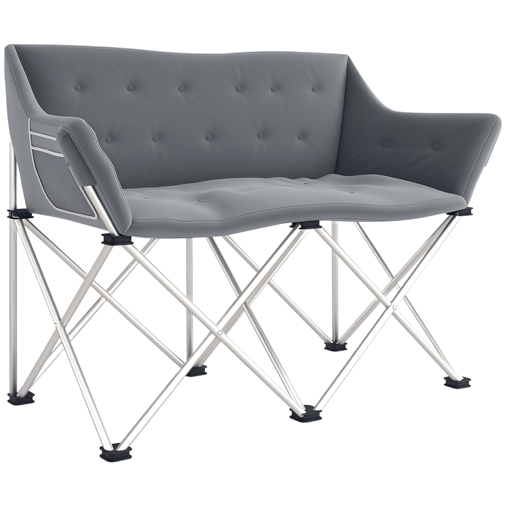 Folding Chair 2 Seater Foldable Camping Chair with Armrests Side Pocket Outdoor Folding Chair up to 240kg Load-bearing Lightly Padded Fishing Chair Garden Chair for Garden Camping Beach