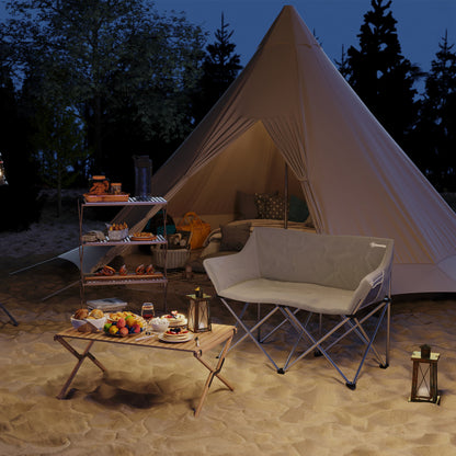 Folding Chair 2 Seater Foldable Camping Chair with Armrests Side Pocket Outdoor Folding Chair up to 240kg Load-bearing Lightly Padded Fishing Chair Garden Chair for Garden Camping Beach