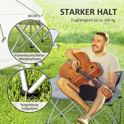 Folding Chair 2 Seater Foldable Camping Chair with Armrests Side Pocket Outdoor Folding Chair up to 240kg Load-bearing Lightly Padded Fishing Chair Garden Chair for Garden Camping Beach