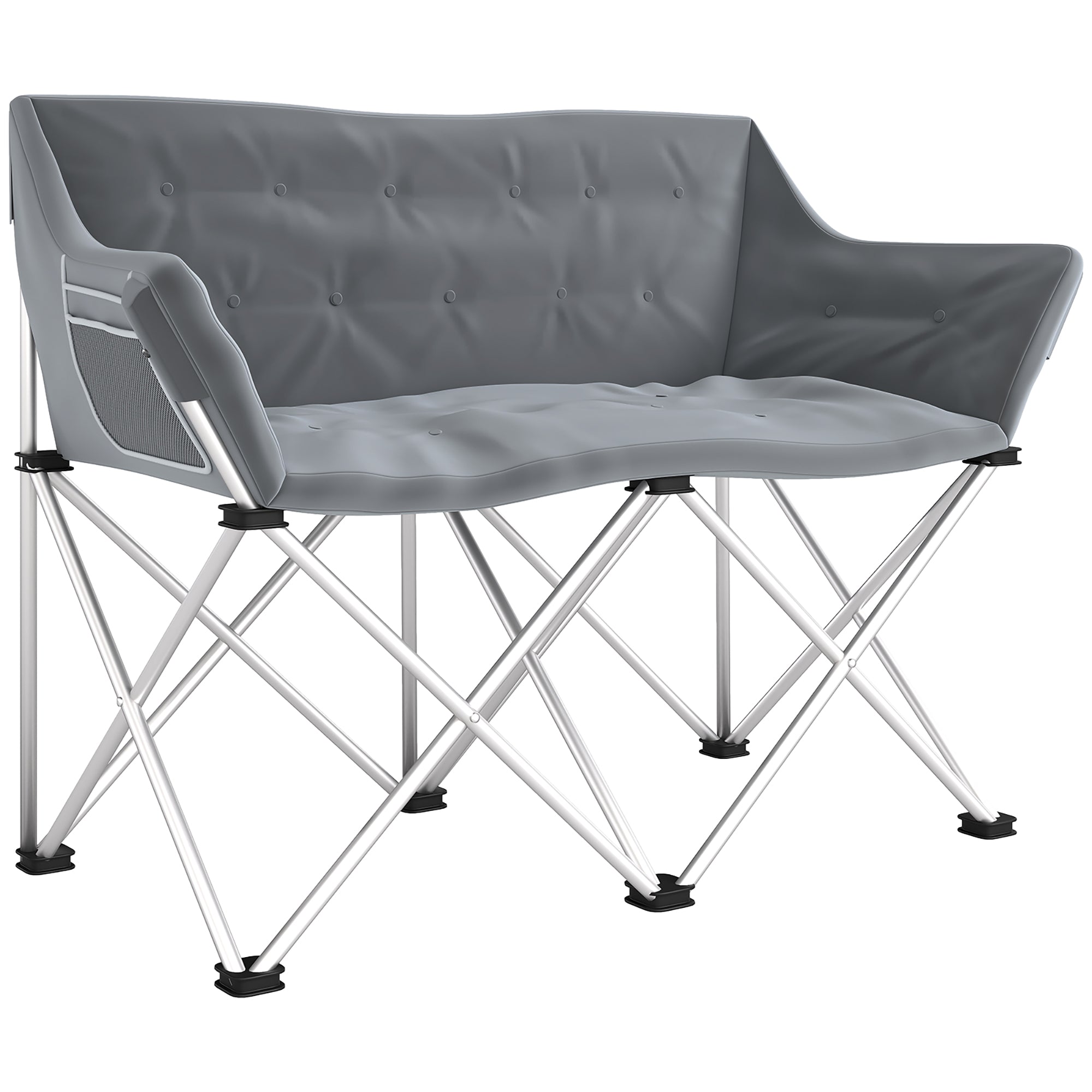 Folding Chair 2 Seater Foldable Camping Chair with Armrests Side Pocket Outdoor Folding Chair up to 240kg Load-bearing Lightly Padded Fishing Chair Garden Chair for Garden Camping Beach