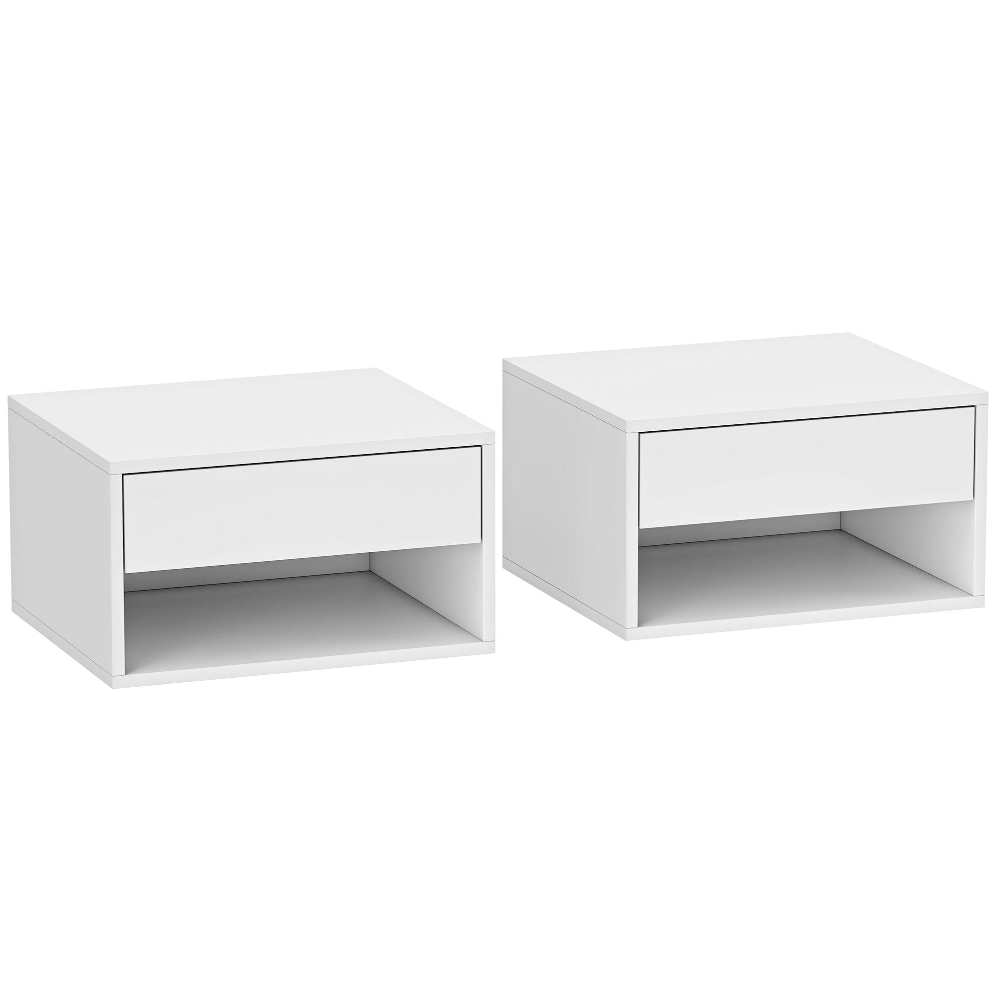 Set of 2 Wall-Mounted Nightstands – Floating Nightstands with Sliding Drawer, Open Compartment & Top Shelf, Modern Style, 37 x 32 x 21 cm (14.6 x 12.6 x 8.3 in), White