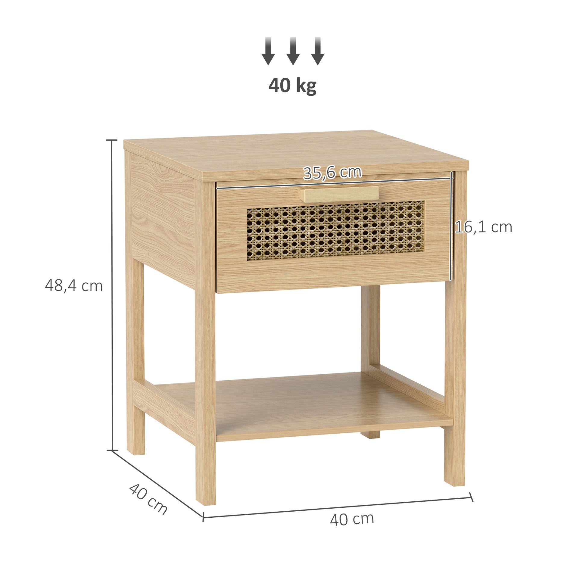 Bedside Table Side Table with Drawer, Shelf, Nightstand with Rattan Design Sofa Table for Bedroom, Living Room, Natural 15.7" x 15.7" x 19.1"