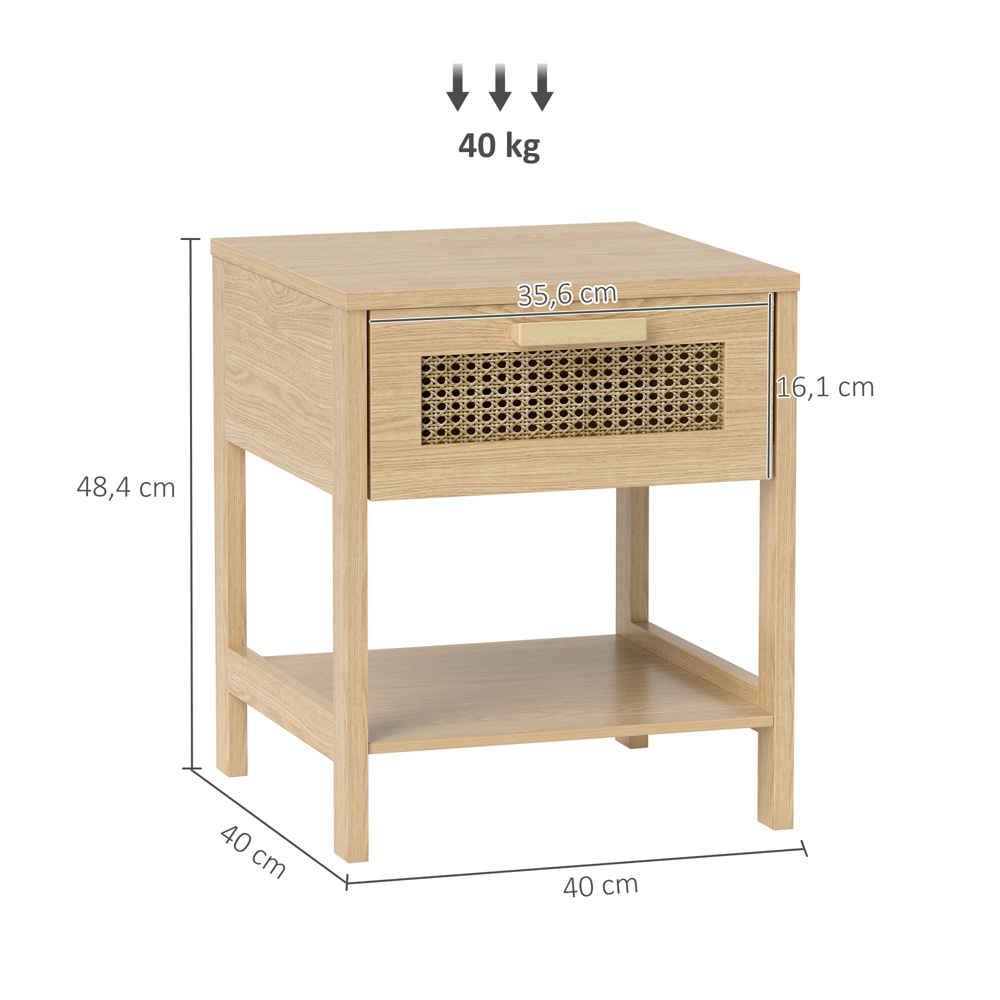 Bedside Table Side Table with Drawer, Shelf, Nightstand with Rattan Design Sofa Table for Bedroom, Living Room, Natural 15.7" x 15.7" x 19.1"