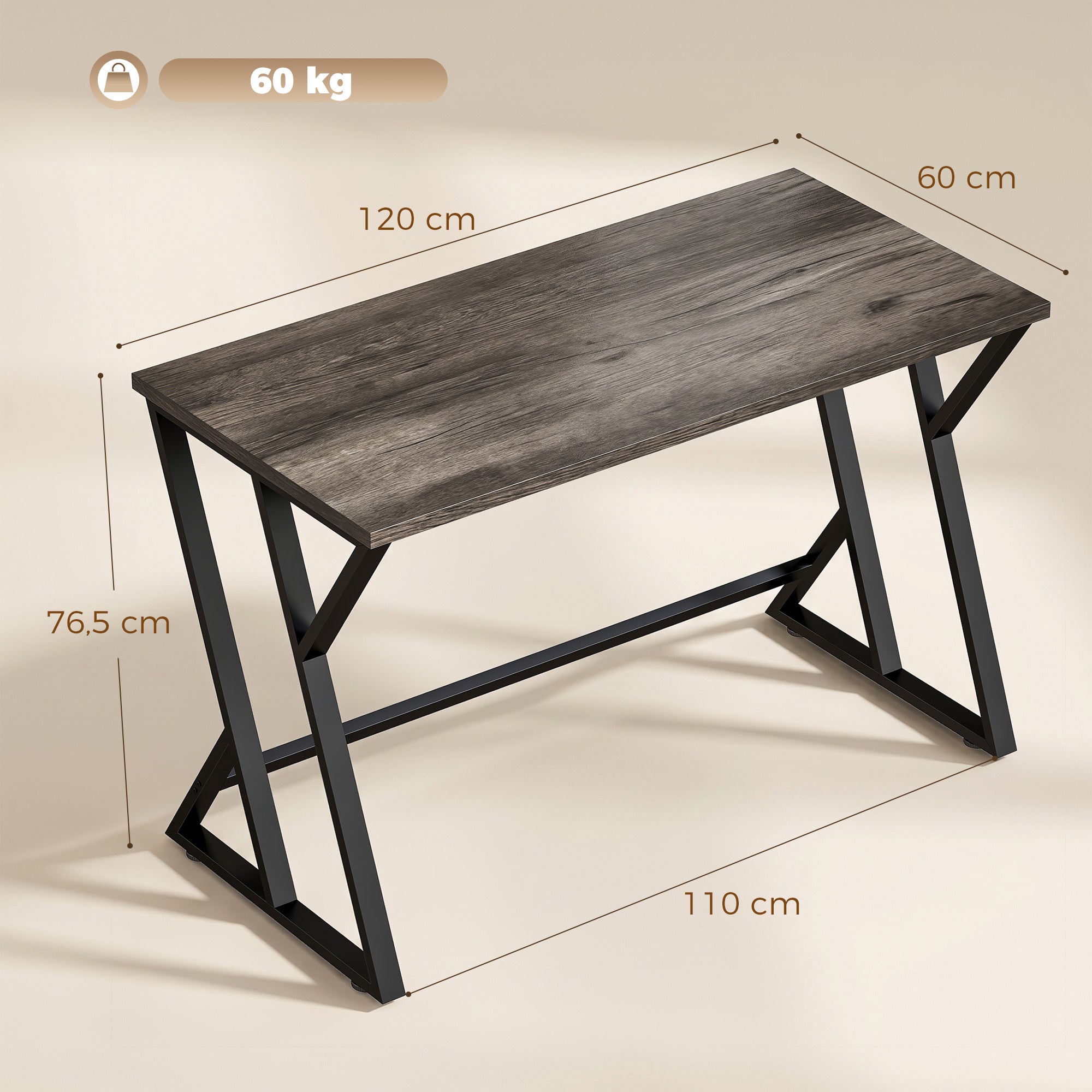 47.2 in Computer Desk – Industrial Z-Frame Work Desk for Office, Bedroom & Small Spaces, Weathered Gray