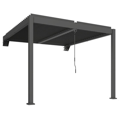 Approx. 3 x 3 m Aluminum Wall-Mounted Louvered Pergola — Adjustable Slatted Roof, Weatherproof, Stable Patio Canopy, Garden Pavilion, Dark Gray