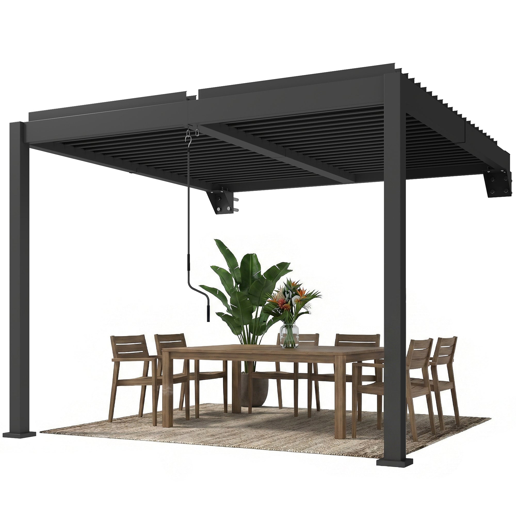 Approx. 3 x 3 m Aluminum Wall-Mounted Louvered Pergola — Adjustable Slatted Roof, Weatherproof, Stable Patio Canopy, Garden Pavilion, Dark Gray